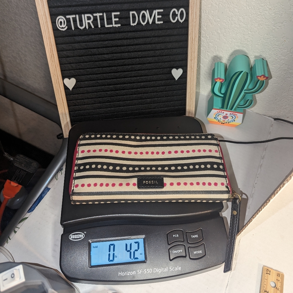 Fossil clutch Zip Around coin purse pink black  off white stripes polka dots - Picture 14 of 14